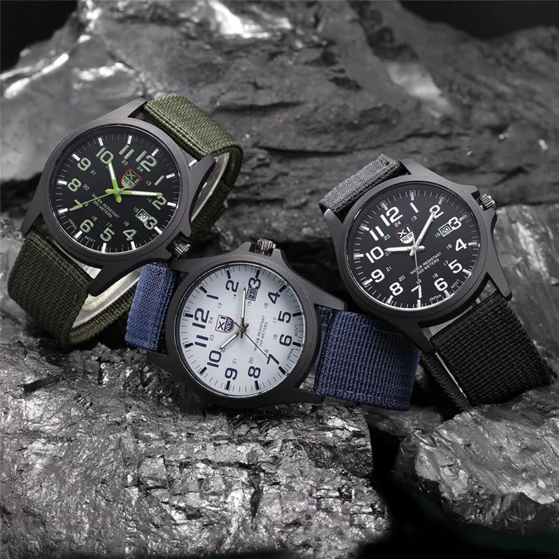 학생 XINEW 2228 브랜드 시계 Montre Homme 남성 패션 나일론 밴드 스포츠 날짜 쿼츠 시계 Erkek Barato Saat Reloj Hombre