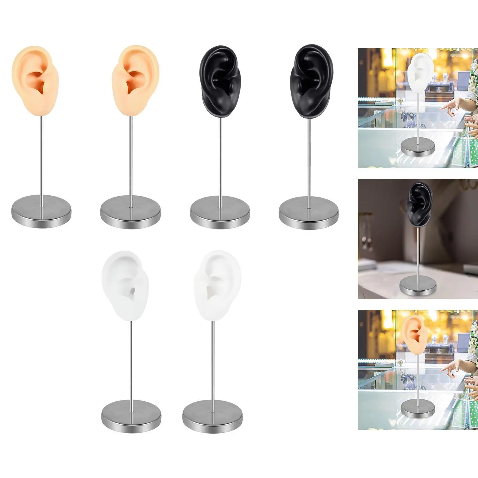 Silicone Ear Model Prop Teaching Tool Earring Jewelry Display for Birthday Girls Women Piercing Practice Ear Hooks Photography
