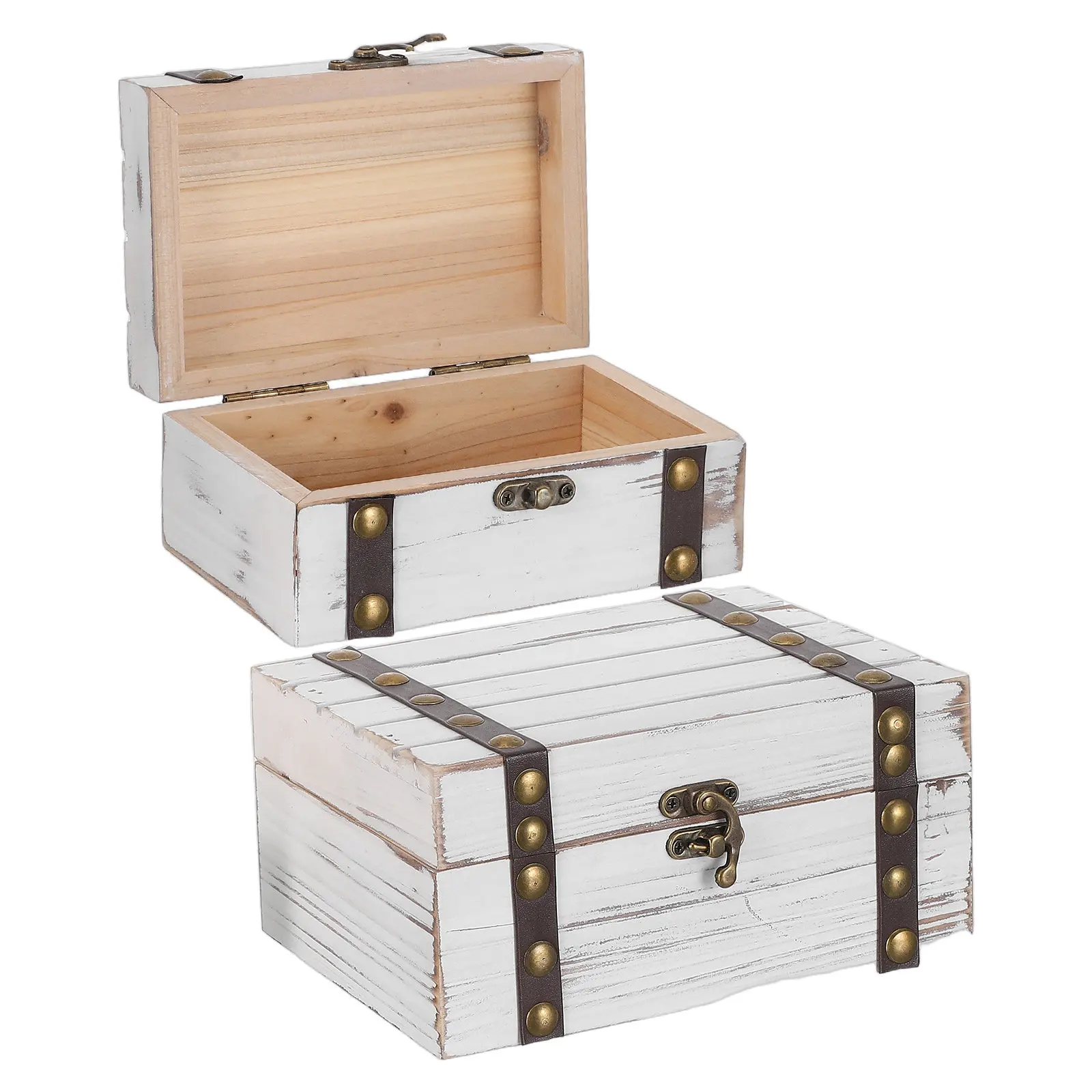 

Набор из 2 винтажных деревянных шкатулок для украшений: настольный органайзер в деревенском стиле с откидной крышкой для хранения ожерелий, браслетов, серег и других ценностей
