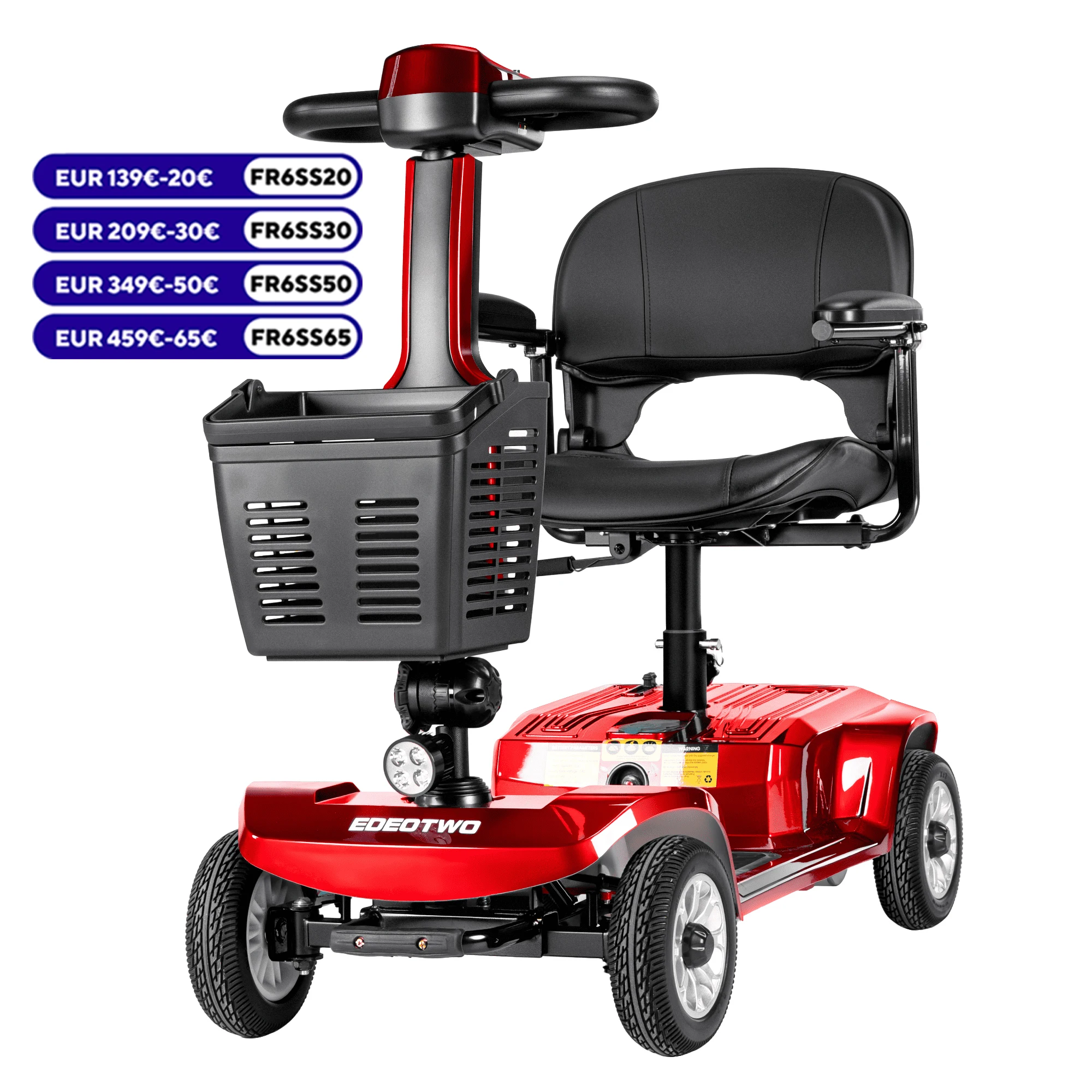 Scooter électrique pliable EOEOTWO à 4 roues pour personnes âgées, capacité de charge de 190 kg, autonomie de 20 km, 180 W