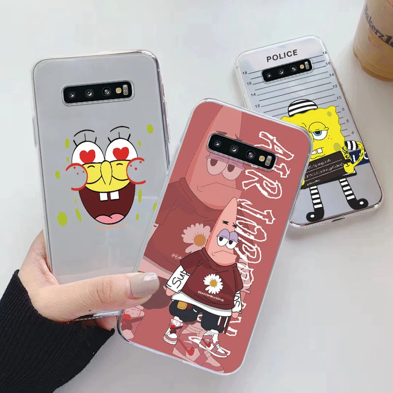 For Samsung Galaxy S10 S 10 Plus S10E Soft Silicone Transparent Protective Capa Sponge-Bob-Patrick-Star Cover For Samsung S10+