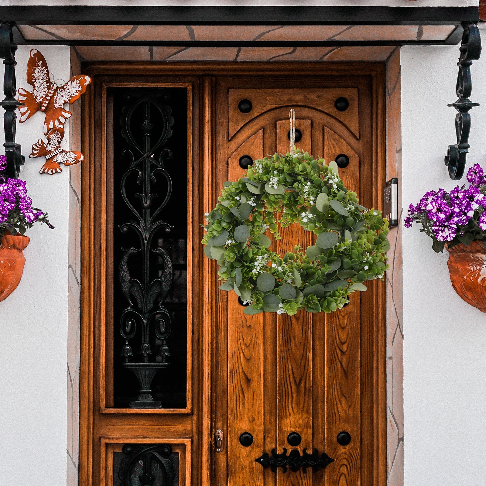 

Lifelike Faux Eucalyptus Wreath Green Leaf Garland Front Door Decor Hanging Wall Farmhouse Outdoor Indoor Simulation Wedding