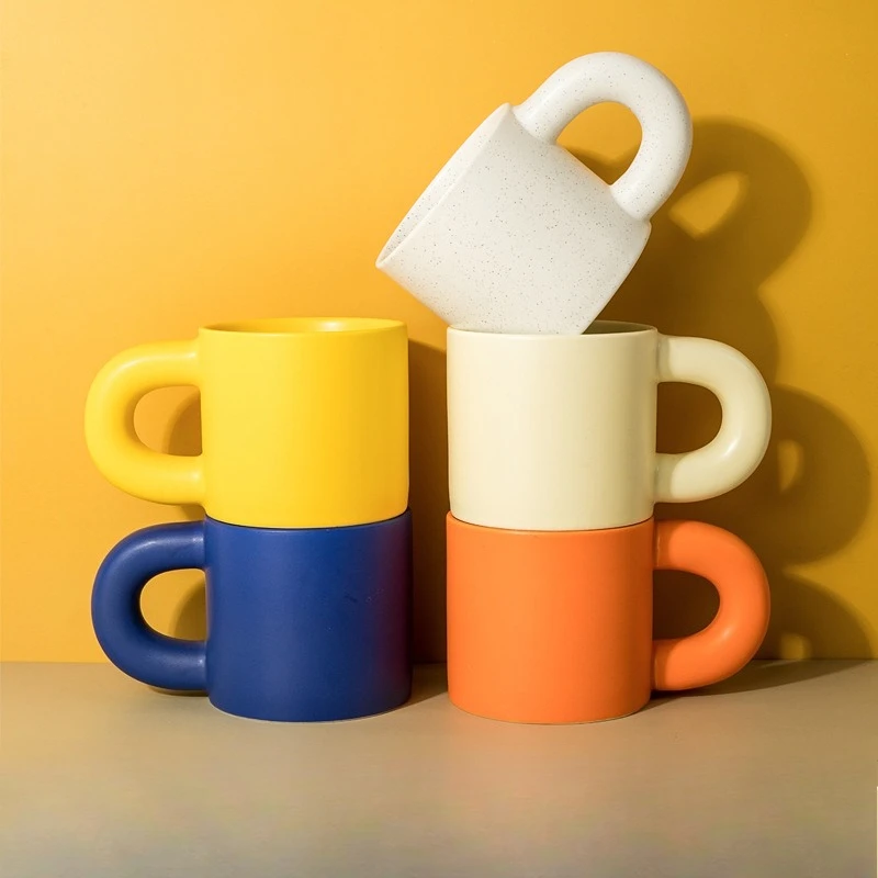 

Кружка Chubby, 330 мл, толстая керамическая кофейная чашка с гладкой ручкой, матовая глазурь для питья чая, минималистичный дизайн с толстой стеной, домашний офис