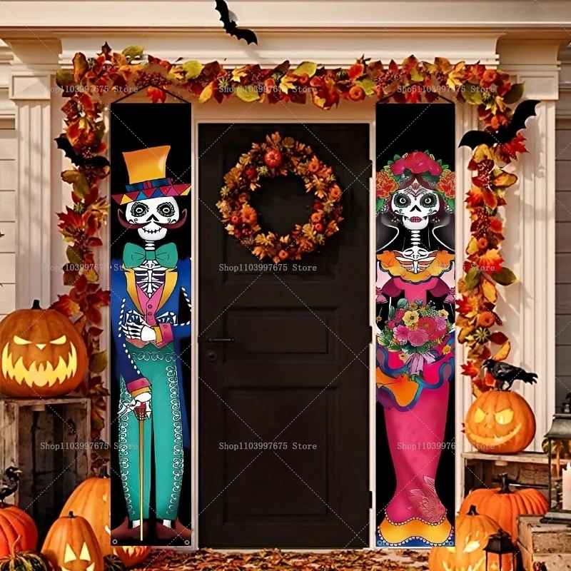 Mexican Day of The Dead Party Decor Outdoor Indoor Welcome Banners Porch Hanging Signs Front Door Outside Yard Party Supplies - Detail 1