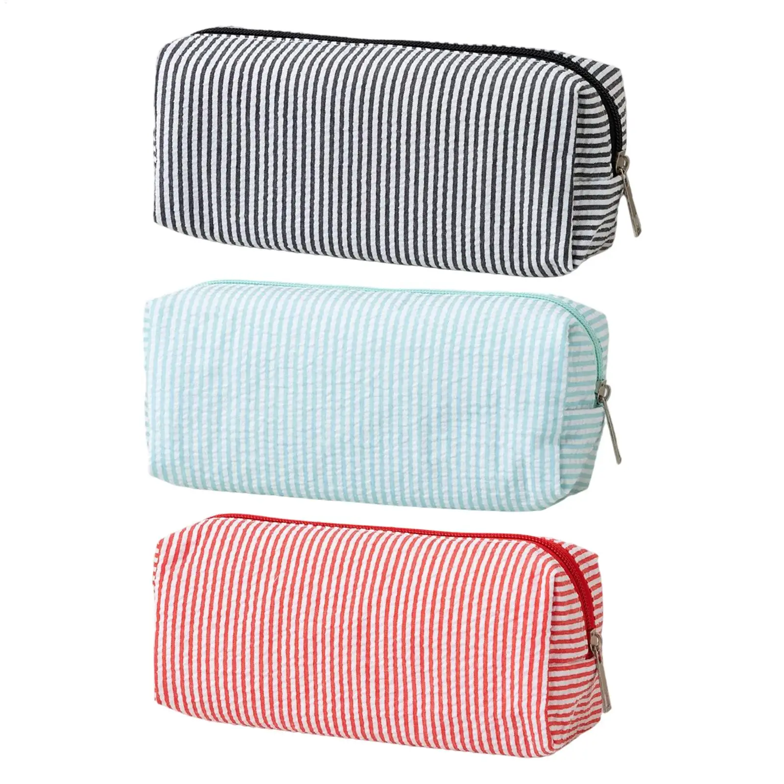 Seersucker Embroidered Pencil Case Stationery Organizer Pouch Teens Students Kids Classroom College Desk Art Class Essential