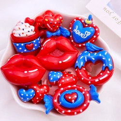 10Pcs New Cute Resin Cartoon Candy Lollipop Donut Lips Series Flat Back Manicure Parts Embellishments For Hair Bows Accessories