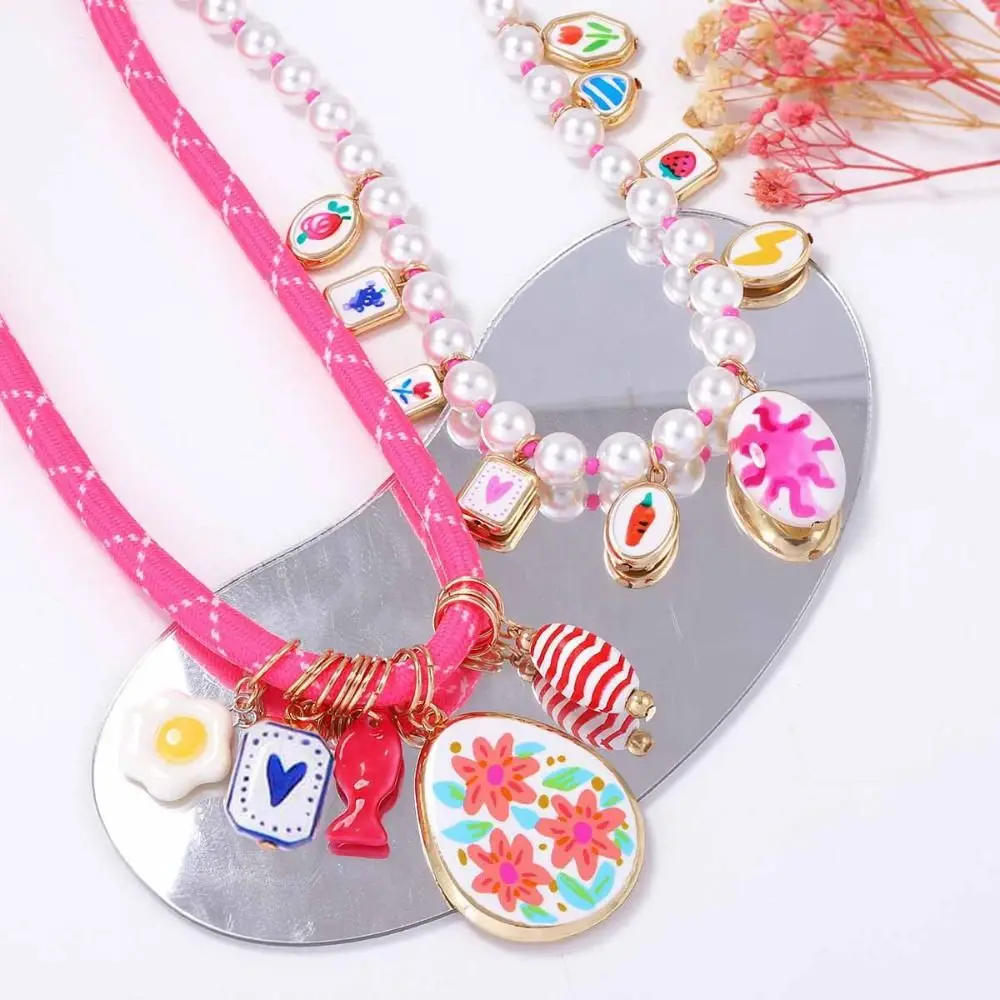 

Fruit Flower Pendant Necklace Necklace Set Hip Hop Pearls Necklace Ethnic Style Jewelry Accessories Dopamine Necklace Girls