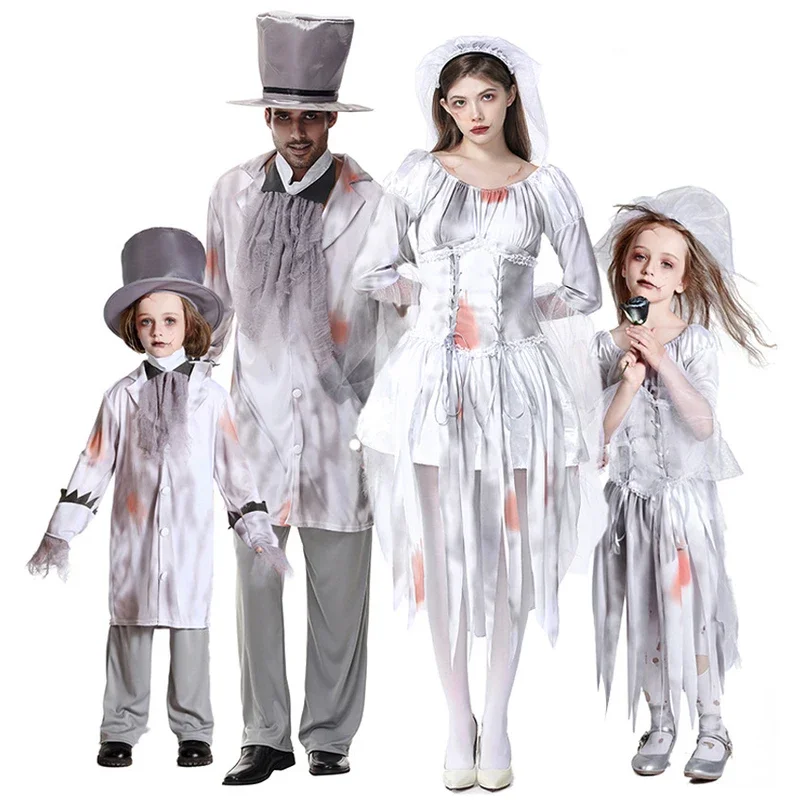 Umorden Horror Scary Bloody Zombie Bride and Bridegroom Costumes for Kids Child Teens Adult Family Halloween Fancy Dress！1e