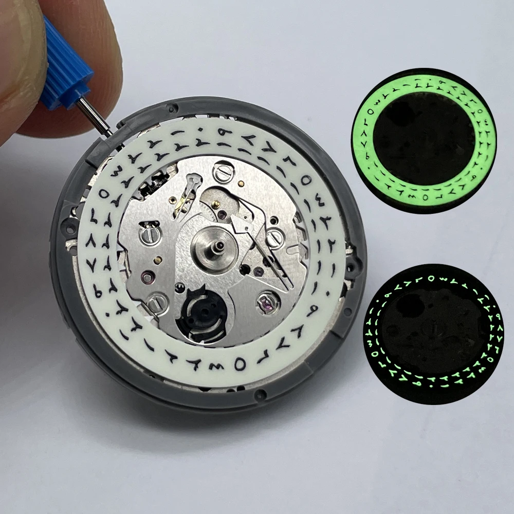 Arabian Green Luminous Black and White Date Original NH35 Movement Automatic Winding Watch Mechanical Parts Replacement