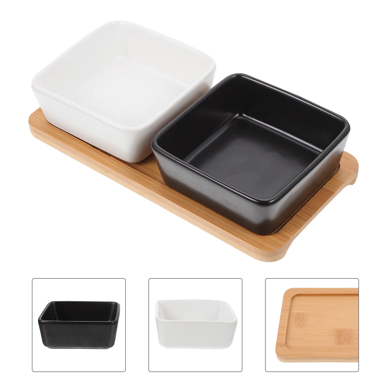 

1Set Wooden Tray Cat Dog Food Water Bowl Set Unique Design Non-Tip Pet Feeding Bowl for Pets Safe Thickened Ceramic Eating