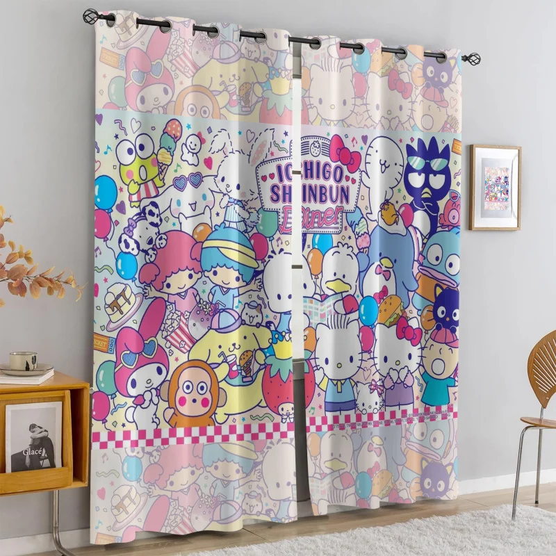 

2 Pcs Sanrio Carnival Graffiti Grommet Curtains Light Blocking Sunscreen Durable Polyester Window Drapes For Bedroom Home Decor