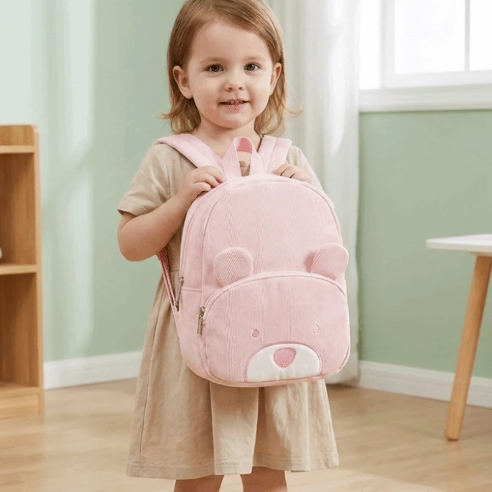 Soft Cartoon Bear Backpack Dog Corduroy Students School Bag Solid Color JK Animal Shoulder Bag Outdoor