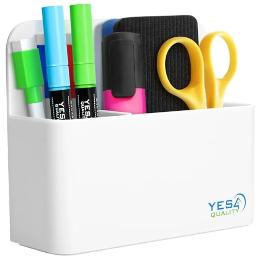 Magnetic Pen Holder with Strong Magnetic Back and 2 Compartments, Dry Erase Marker Holder for board, Fridge and Locker, Pencil