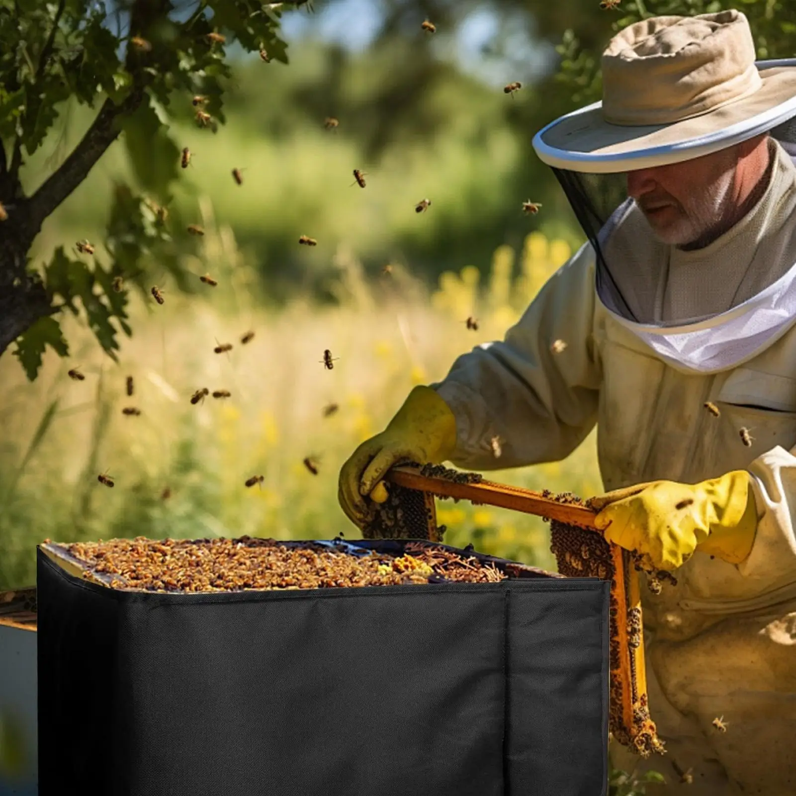 

60x46cm Bee Hive Insulation Wrap 600D Oxford Cloth Winter Protective Bee Cover Waterproof Bee Hive Wrap for Winter Garden Yard