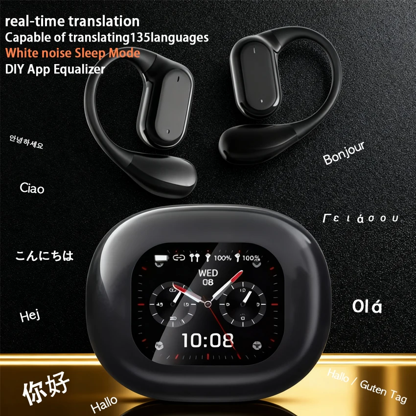 AI الذكية شاشة تعمل باللمس عالية الجودة صحيح سماعة لاسلكية تعمل بالبلوتوث 5.4 سماعات الرياضة إلغاء الضوضاء سماعات الأذن مقاوم للماء