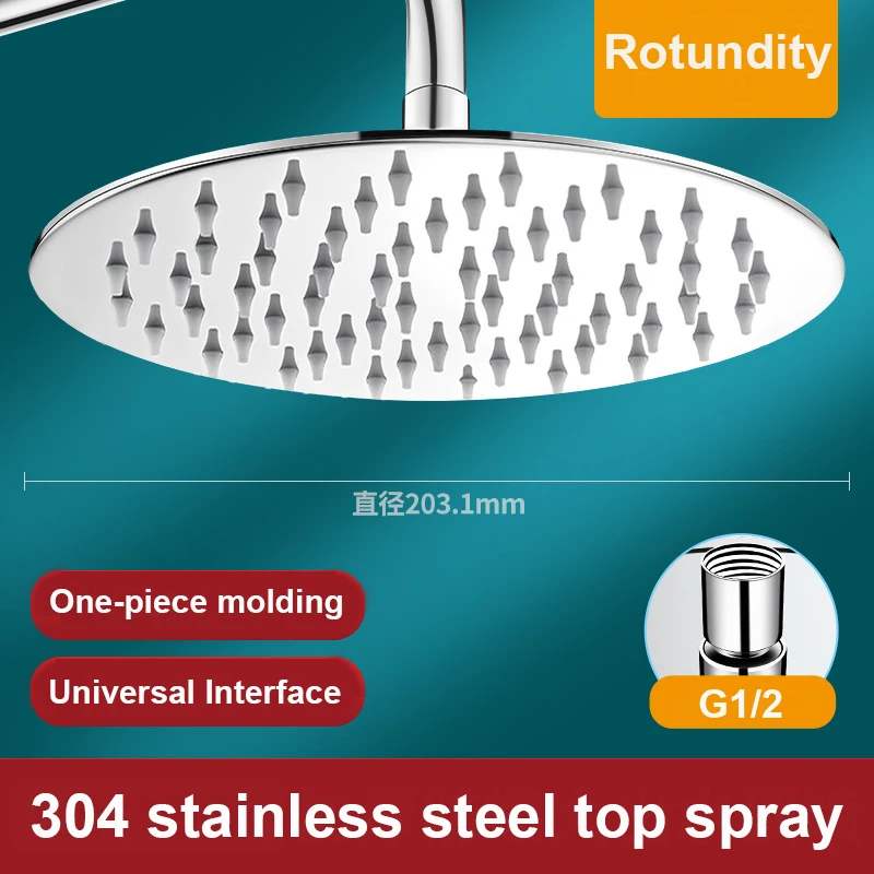 304 Stainless Steel Rain Shower Head, High Pressure Round Showerhead with 360° Rotation,  Pressurized Large Shower Head for Bath image 6