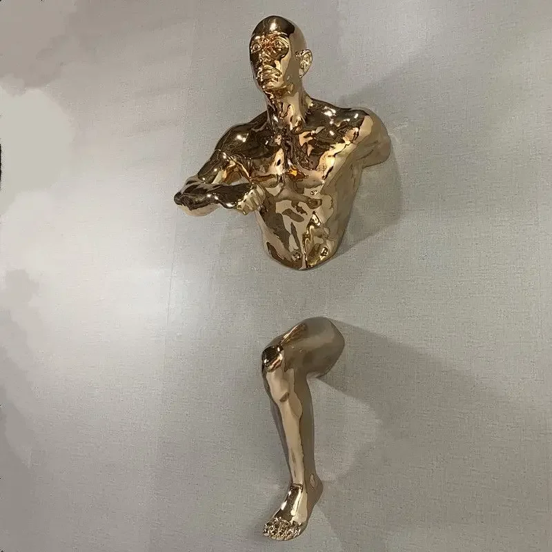 Electroplating through the wall figure wall hanging three-dimensional fiberglass sculpture, wall decoration