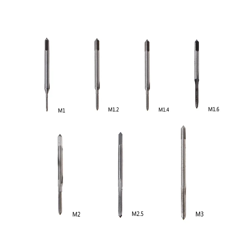7 Different Sizes from M1 to M3 Mini HSS High Speed Steel Metric Machine Plug Thread Screw Tap Tool