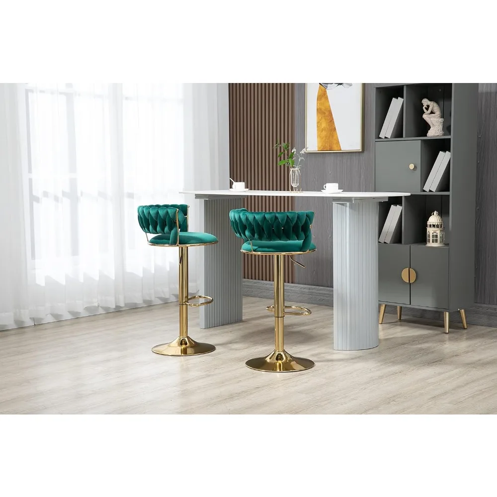 Swivel Velvet Bar Stools Set of 3, Adjustable Counter Height with Back Upholstered, with Back Upholstered, Bar Chairs