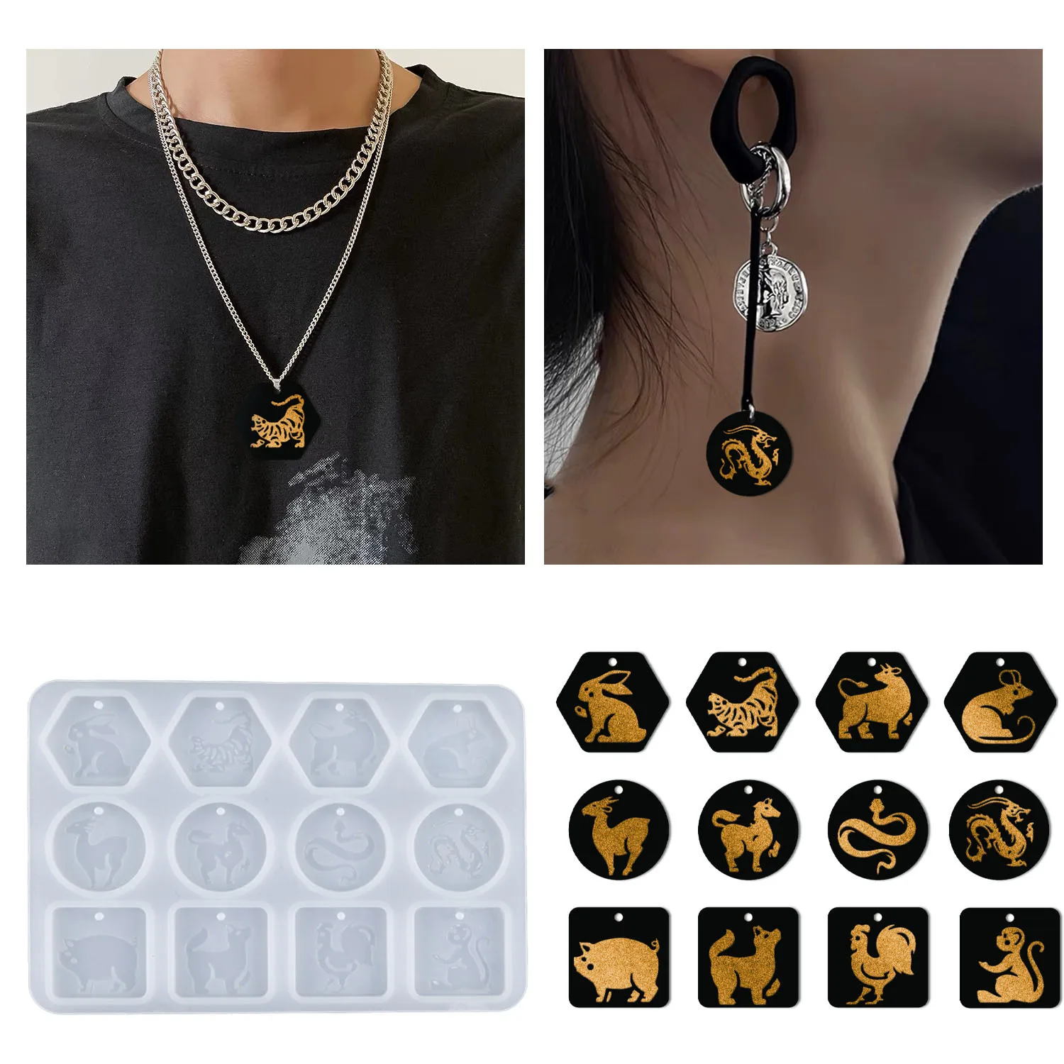 12 Zodiac Combination Silicone Mold Drop Resin Plate Keychain Holder Handmade Keychain Pendant Mold keychains, bag accessories,