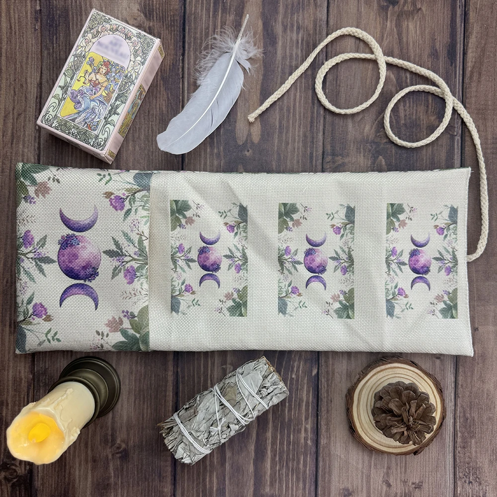 Triple Moon Tarot Aufbewahrungstasche, Tarotkarten, Tischdecke für Wahrsagerei, Blumen und Pflanzen, robuste Stoffverpackung, Aufbewahrungstasche