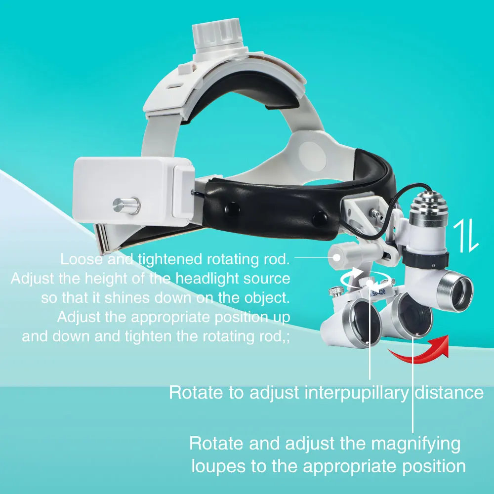 MBM Dental Magnifier with Headlight Headband Type Dental Loupes with Rechargeable Headlamp Wireless Dental Magnifying Glasses