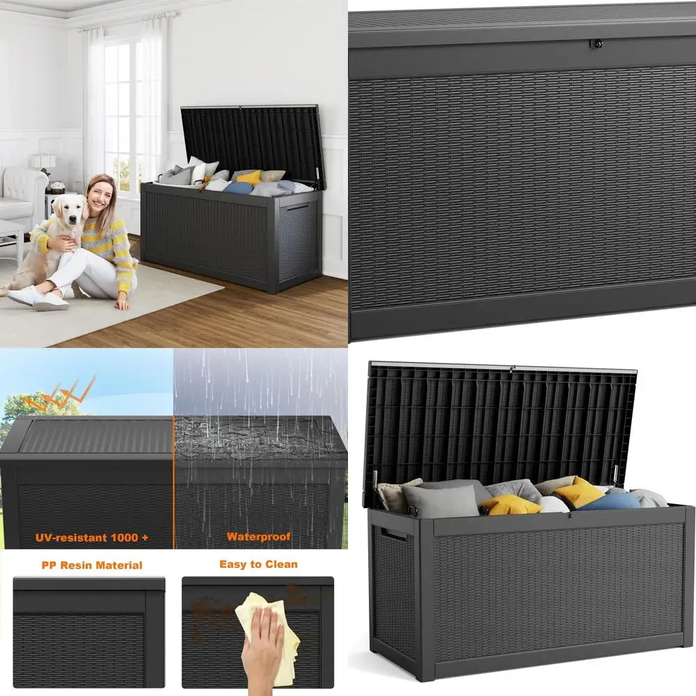 صندوق سطح خارجي من الراتنج قابل للقفل سعة 320 جالونًا - تخزين أسود مقاوم للماء للفناء وأدوات الحدائق والأثاث #1
