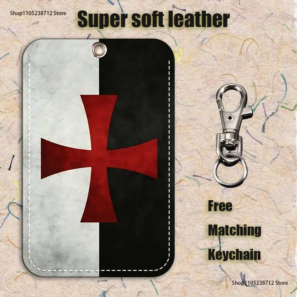 エルサレムクロス柄 1個入り PUレザー カードホルダー キーホルダー キーリング ドアロック アクセスタグ IDカードケース キーホルダー カード