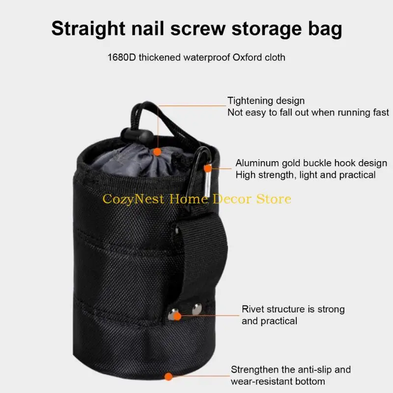 92MF Oxford Cloth Tighten Tool Cylinder Screw Storage Bag with Multiple Compartment for Nails Hardware Electrician