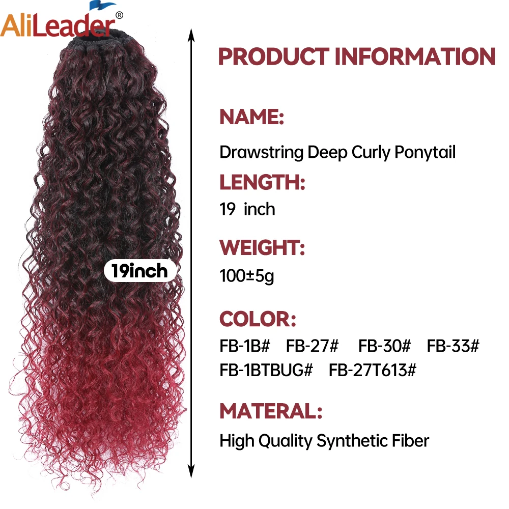 Alileader Jerry Curly Drawstring Ponytail Soft Synthetic False Tail For Women 19