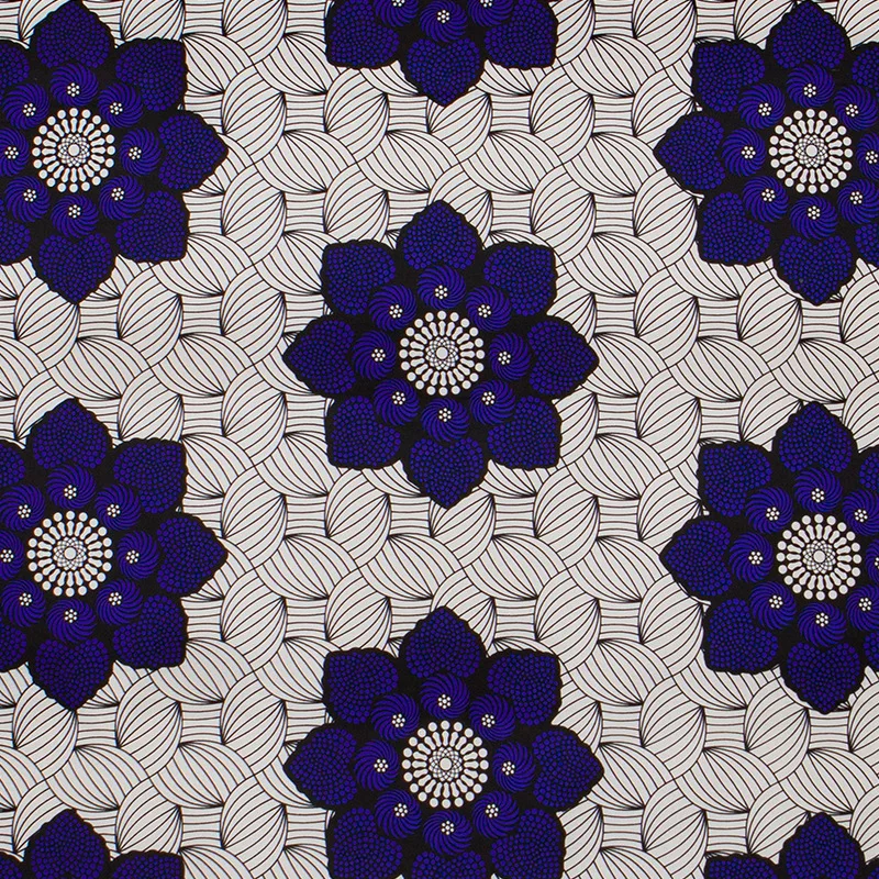 Tela de Ankara Whtie, Material de poliéster africano, estampado de flores azules, telas africanas para vestido, tela con estampado africano