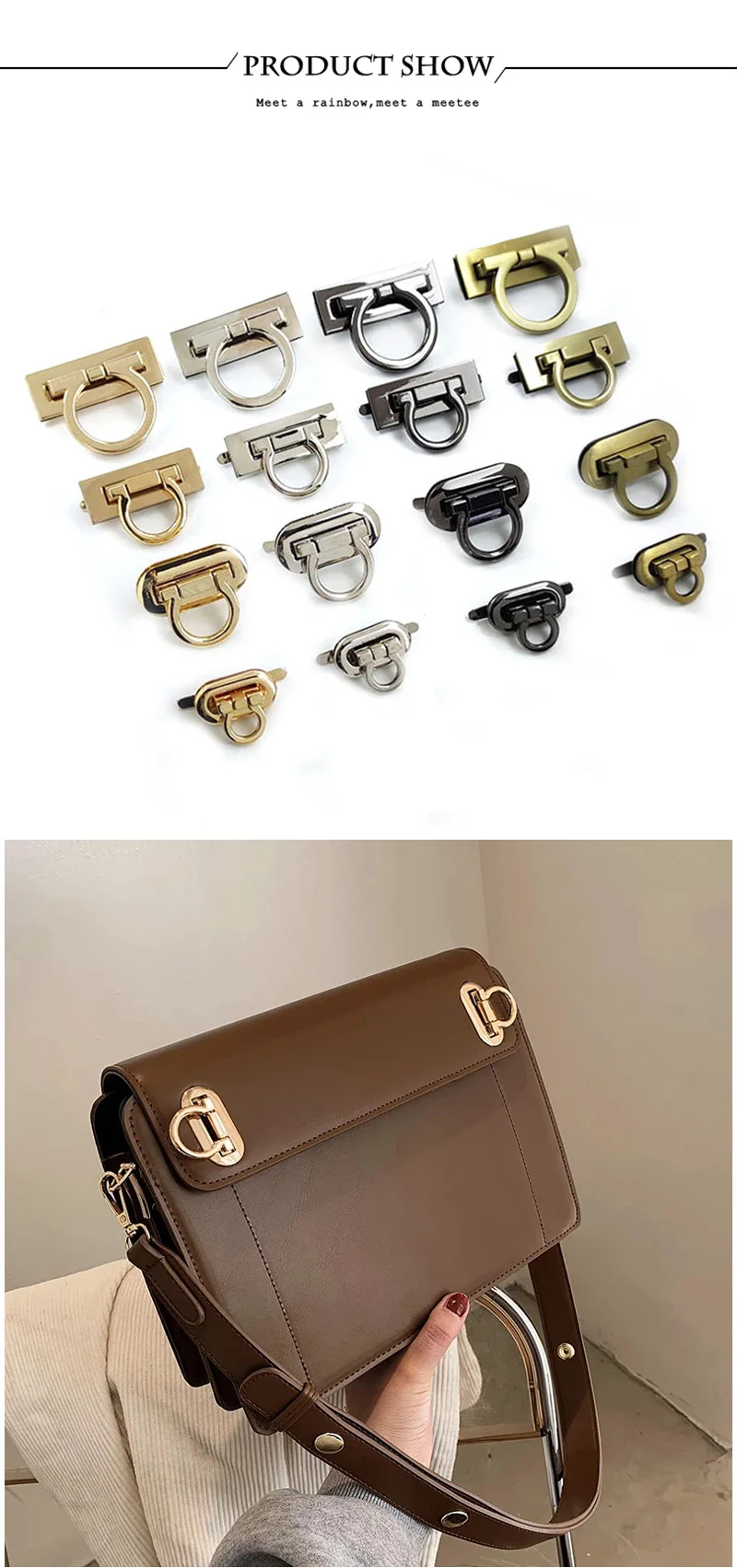 1/2/3/5Pcs Metal Square Turn Twist Locks Women's Bag Lock Buckle Decorative Handbag Closure Clasps Hardware Accessories