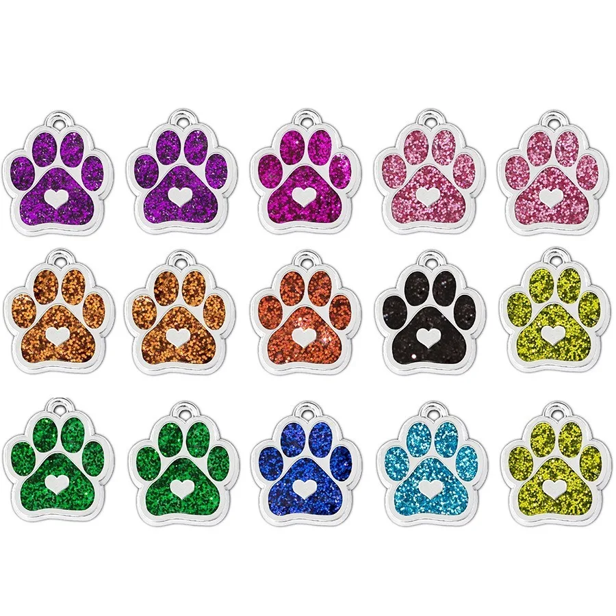 1pc Personalized Dog Tags Engraved Cat Puppy Pet ID Name Collar Tag Pendant Pet Accessories Paw Glitter