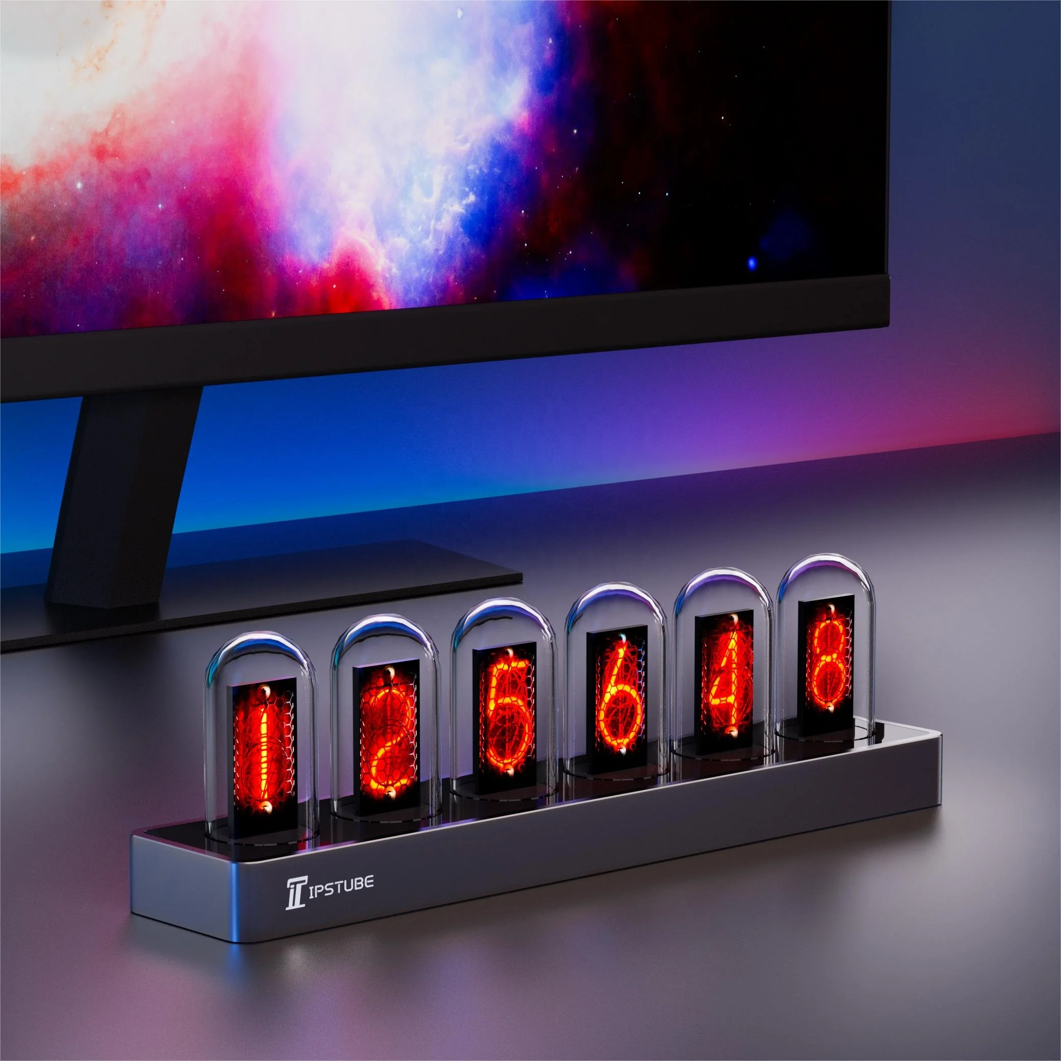 USB Electric Application Smart Desk Clock Nixie IPS Tube Digital Wireless Clock with Color Lighting