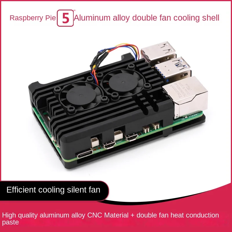 Waveshare Raspberry Pi 5/4B Dual Fan Armor Shell Silent Aluminum Metal Better Heat Dissipation Model WV-01 Soldering Mount
