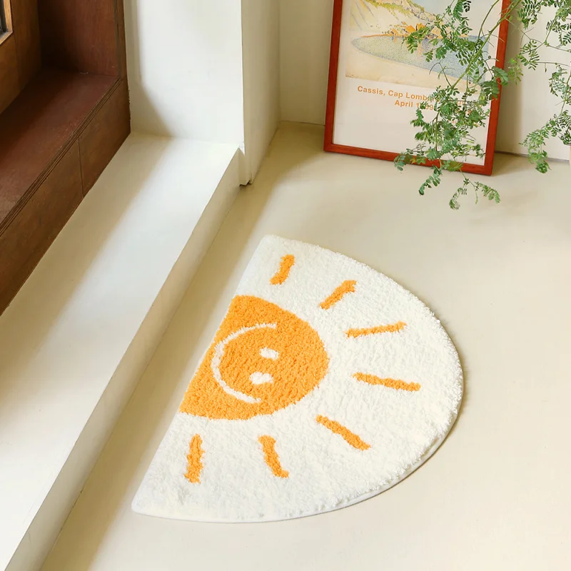 VIKAMA Cute Smiling Face Sun Printed Shape Bath Mat Bathroom Non Slip Carpet Bedroom Soft Floor Mat Home Decoration