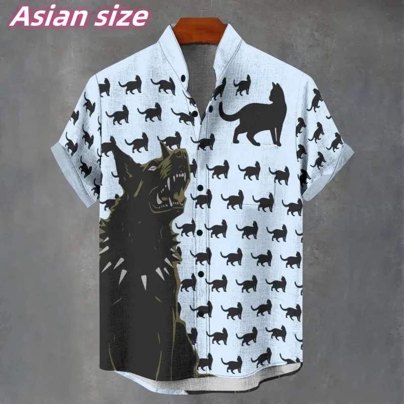 

Wolf Dog Crab Pattern Hawaiian Shirt For Men Cool Animal 3D Printed Short Sleeve Summer Loose Street Aloha Shirts Lapel Blouse