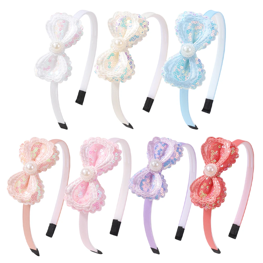 Wholesale Children Hair Accessories Lovely Shiny Headband Bows Hairhoop for Girl Exquisite Simulated Pearls Bow Headwear