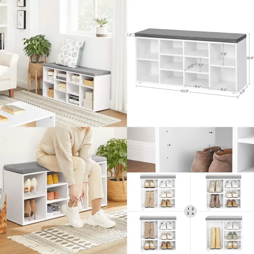 

Мягкая скамья для хранения обуви с 10 отделениями, 11,8x40,9x18,9 дюймов, цвета Cloud White и Dove Gray