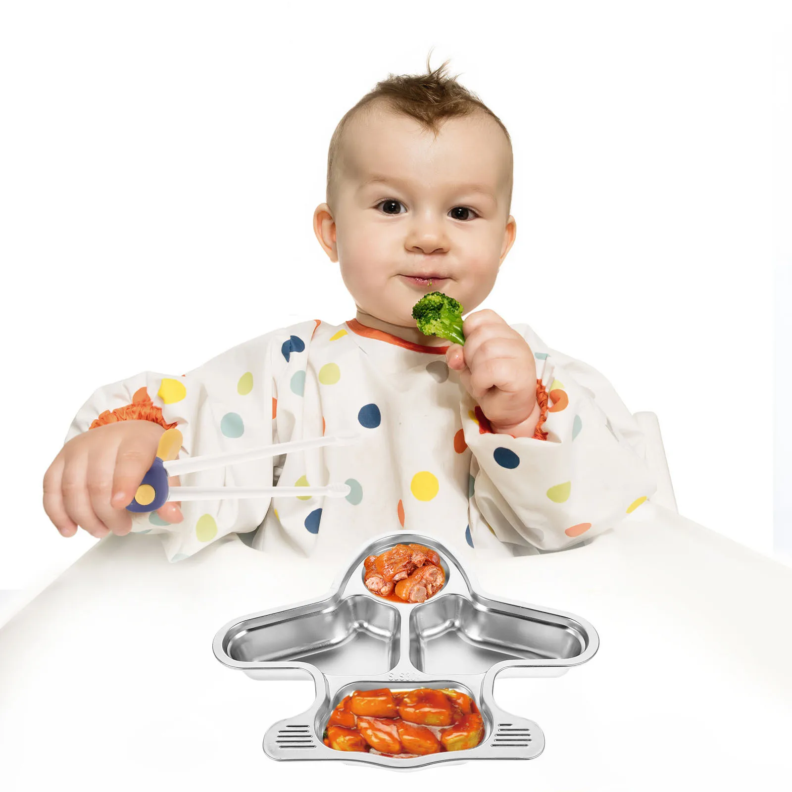 

1Pcs Stainless Steel Divided Plate Non Deformable Smooth Edges Kids Food Serving Tray Breakfast Divided Plate Household Use