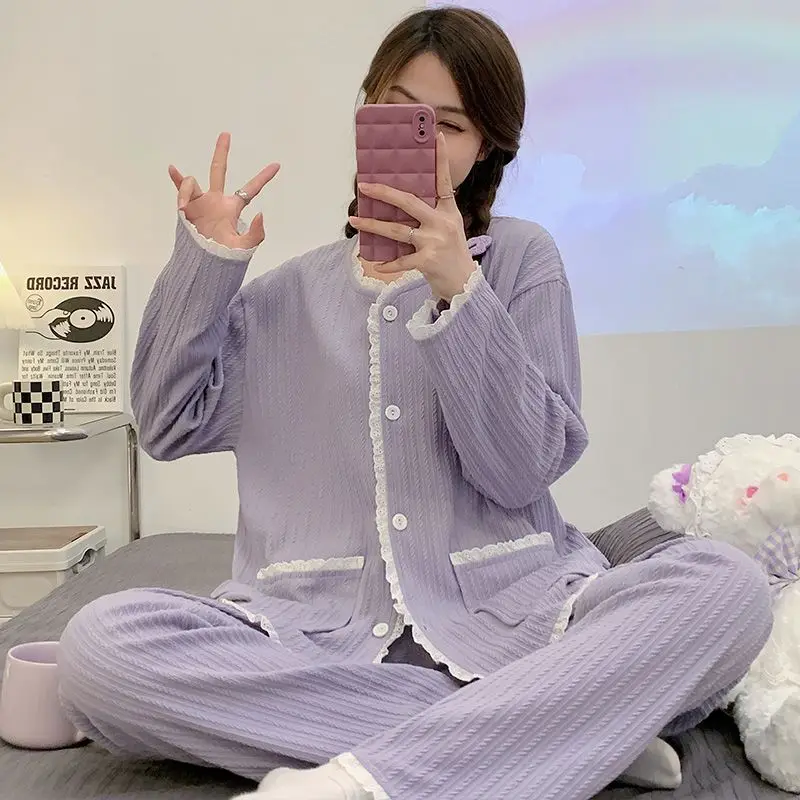 

Женская одежда Пижамный комплект Весенне-осенний домашний комплект Annals Милый милый комплект с длинными рукавами и длинными брюками Удобный чистый хлопок