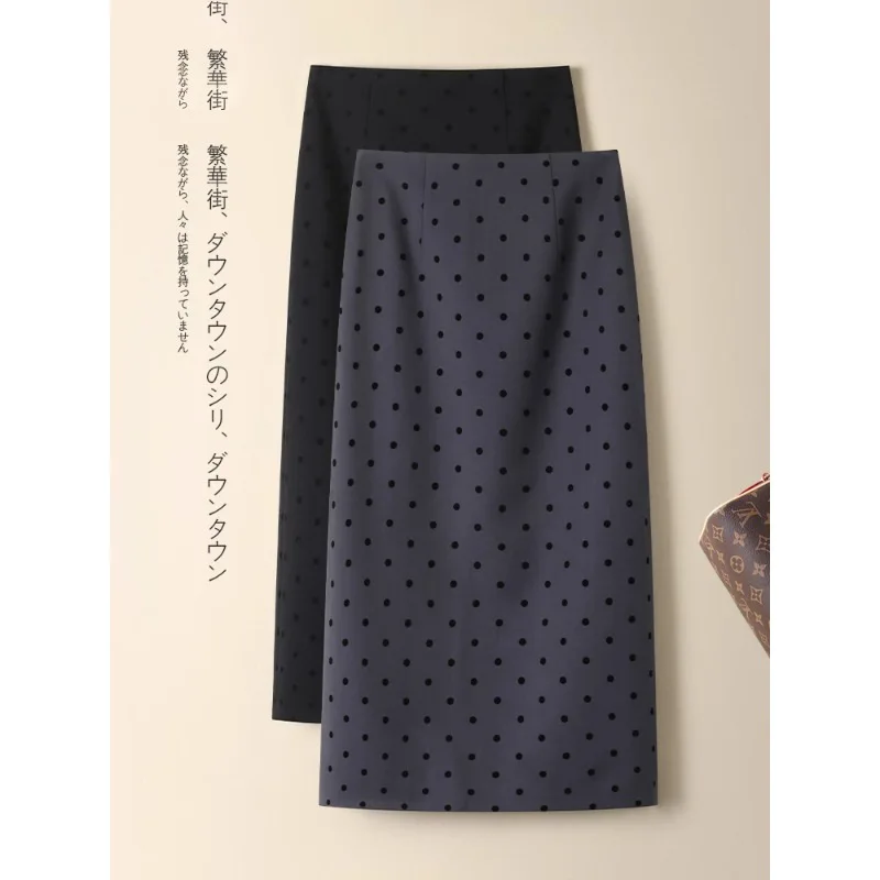 تنورة بولكا دوت ميدي للنساء، تنورة ضيقة شتوية أنيقة ذات ثنيات، تنورة بدلة أنيقة