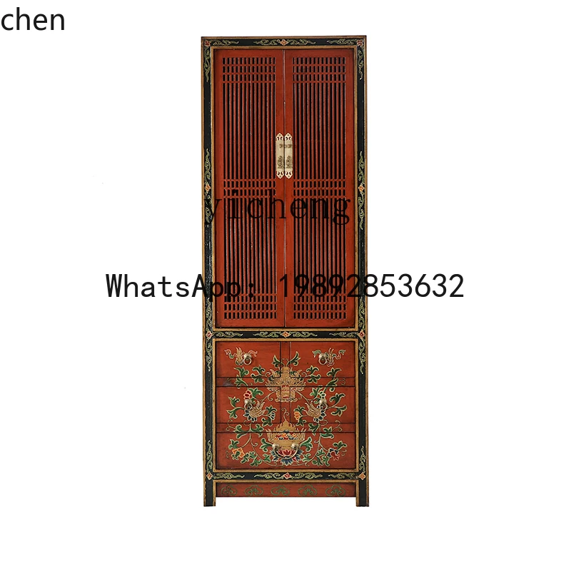 

BB Solid Wood Single Wardrobe Hand-painted Bedroom Two-door Closet Overall Elm Storage Cabinet
