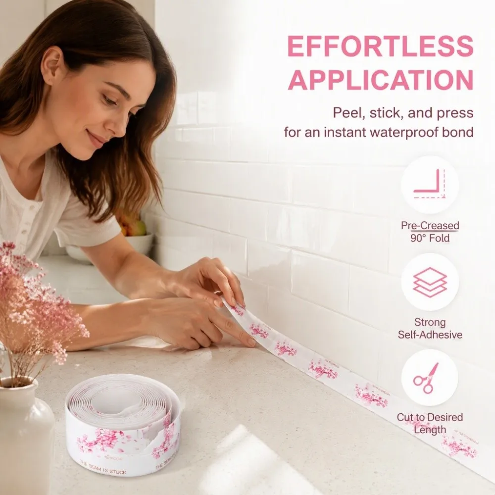 2pcs Waterproof Self Adhesive Waterproof Tape Beautiful Patterns PVC Caulking Strip 3 Meter Sealing Tape Kitchen