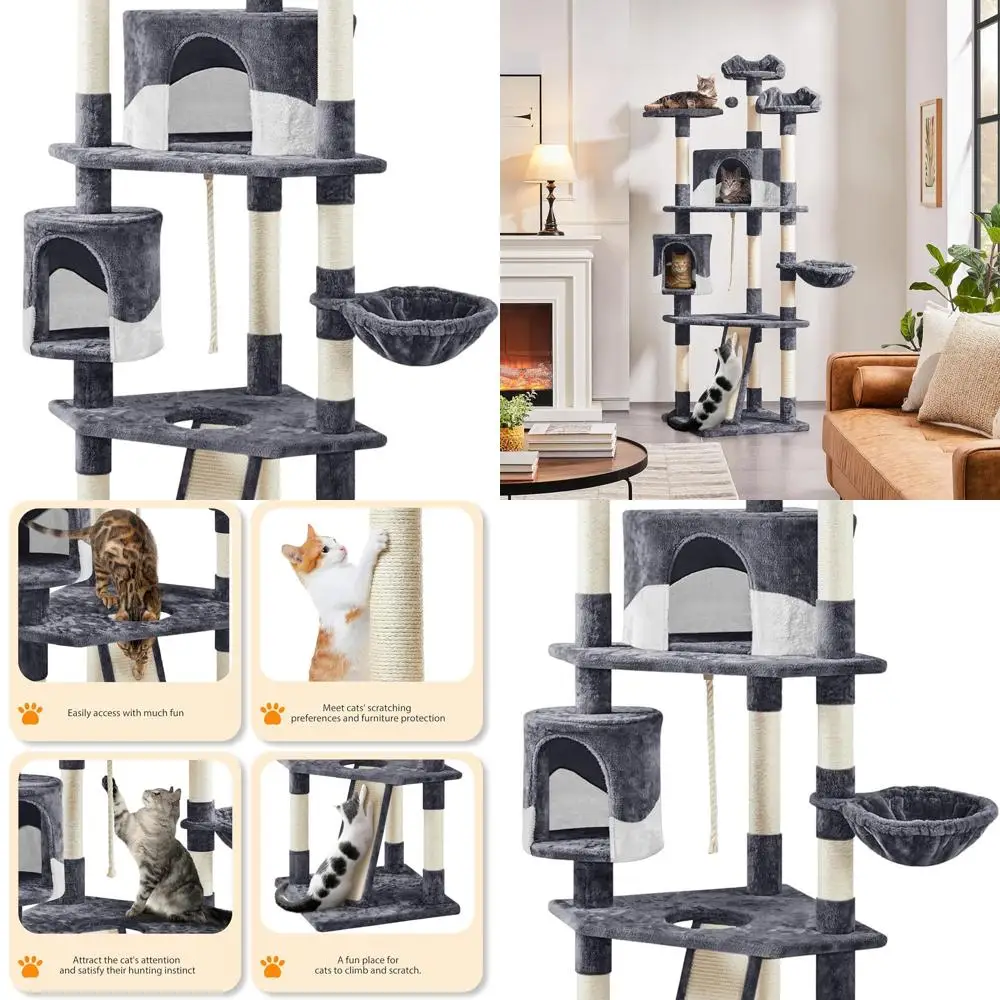 

79 Multi-Level Indoor Cat Tower with Sisal Scratch Posts, Plush Perches, and Kitten Condo - Dark Gray & White