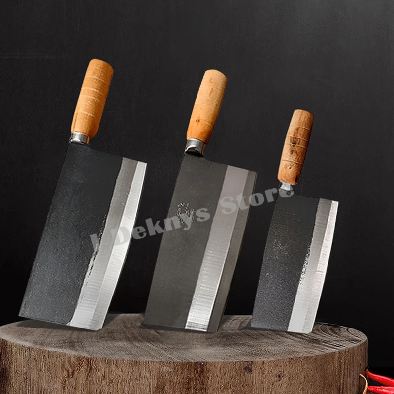 Professional Kitchen Knives Chef Cleaver Hand Forged Carbon Steel Knife Wooden Handle Meat Slicing Chop Boning Butcher Knives