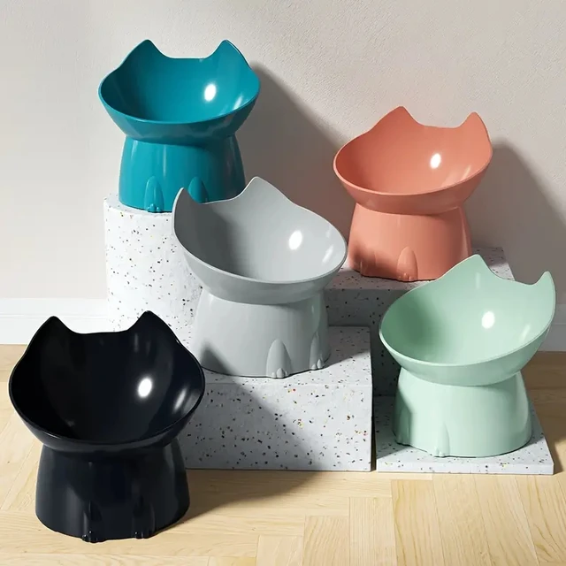 Tazón elevado para alimento con diseño de gatito