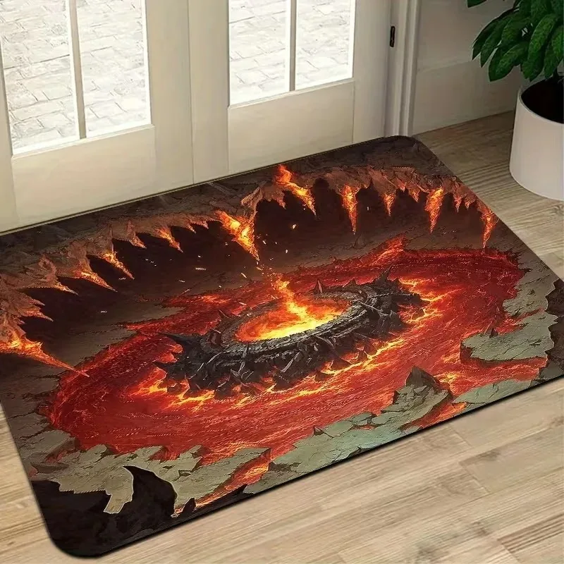 3D Lava Visual Illusion Doormat Cracked Volcano Pattern Non Slip Entrance Mat Funny Prank Floor Rug for Home Entryway Decor