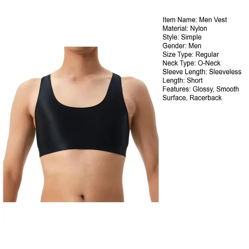 Herren Sexy Glänzende Seidige Weste O-Ausschnitt Ärmellos Racerback Tanktops Einfarbig Eng Anliegend Glatte Oberfläche Tops – Detail 10