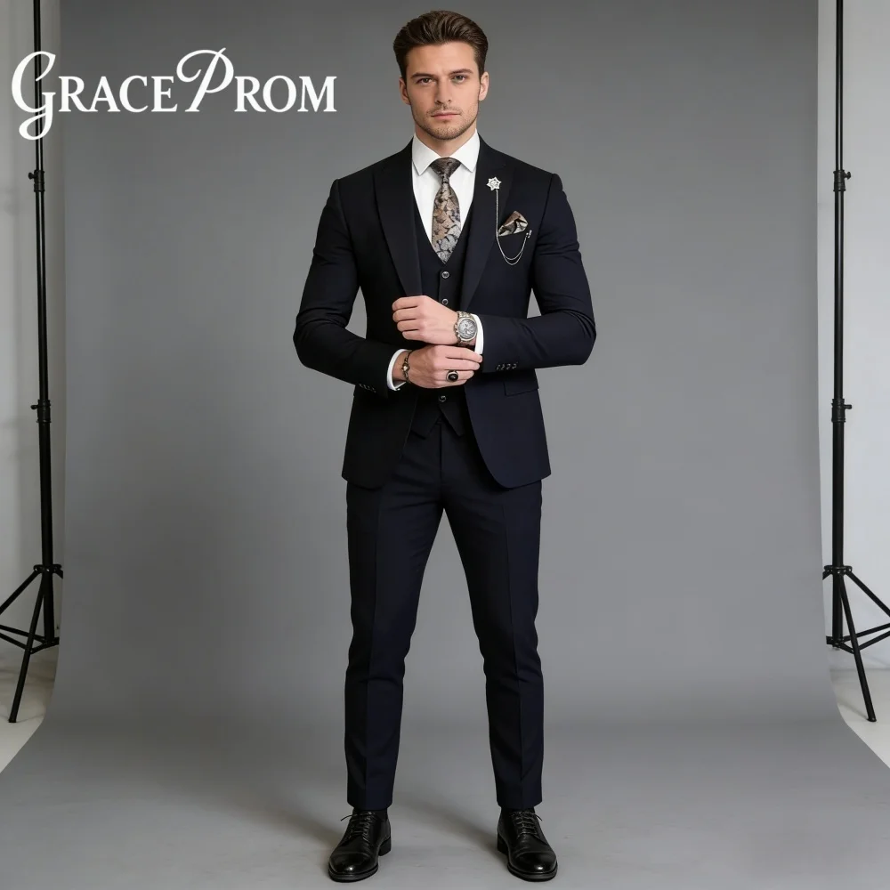 

Opulent Navy Notched Lapel For Men Wedding Formal Single Breasted 3PCS Suit Groom Suit Set Jacket Vest Pants Wedding Customized